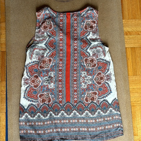 Funky boho tunic. Hues of cream, peach, orange, turquoise and pink.   Small sz. - Picture 4 of 7